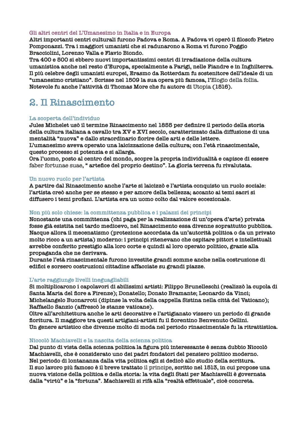 # DALL'UMANESIMO AL RINASCIMENTO
1. L'Umanesimo
La riscoperta degli antichi
A partire dalla fine del 300, un gruppo di intellettuali riten