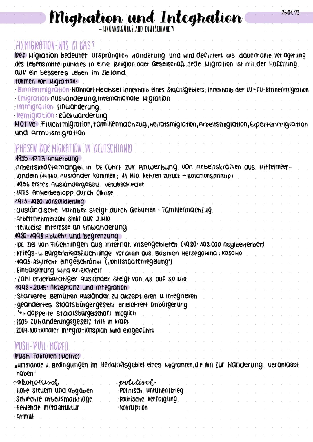 Migration und
Integration # Migration und Integration
- LINWANDERUNGSLAND DEUTSCHLAND?!
26.01.123
A) MIGRATION-WAS IST DAS?
bef: Migrati