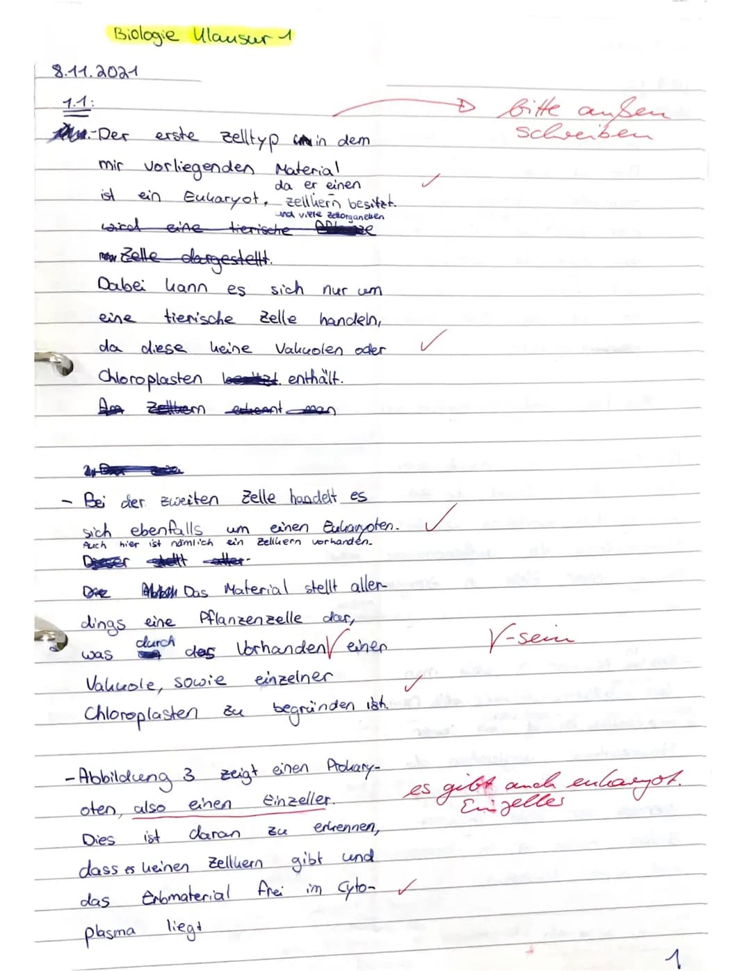 GK Biologie EF.1
Klausur
08.11.2021
Abi 2024
Aufgabe 1: Zellbiologie und Methoden der Zellforschung
1.1 In Material 1 sind drei verschiede