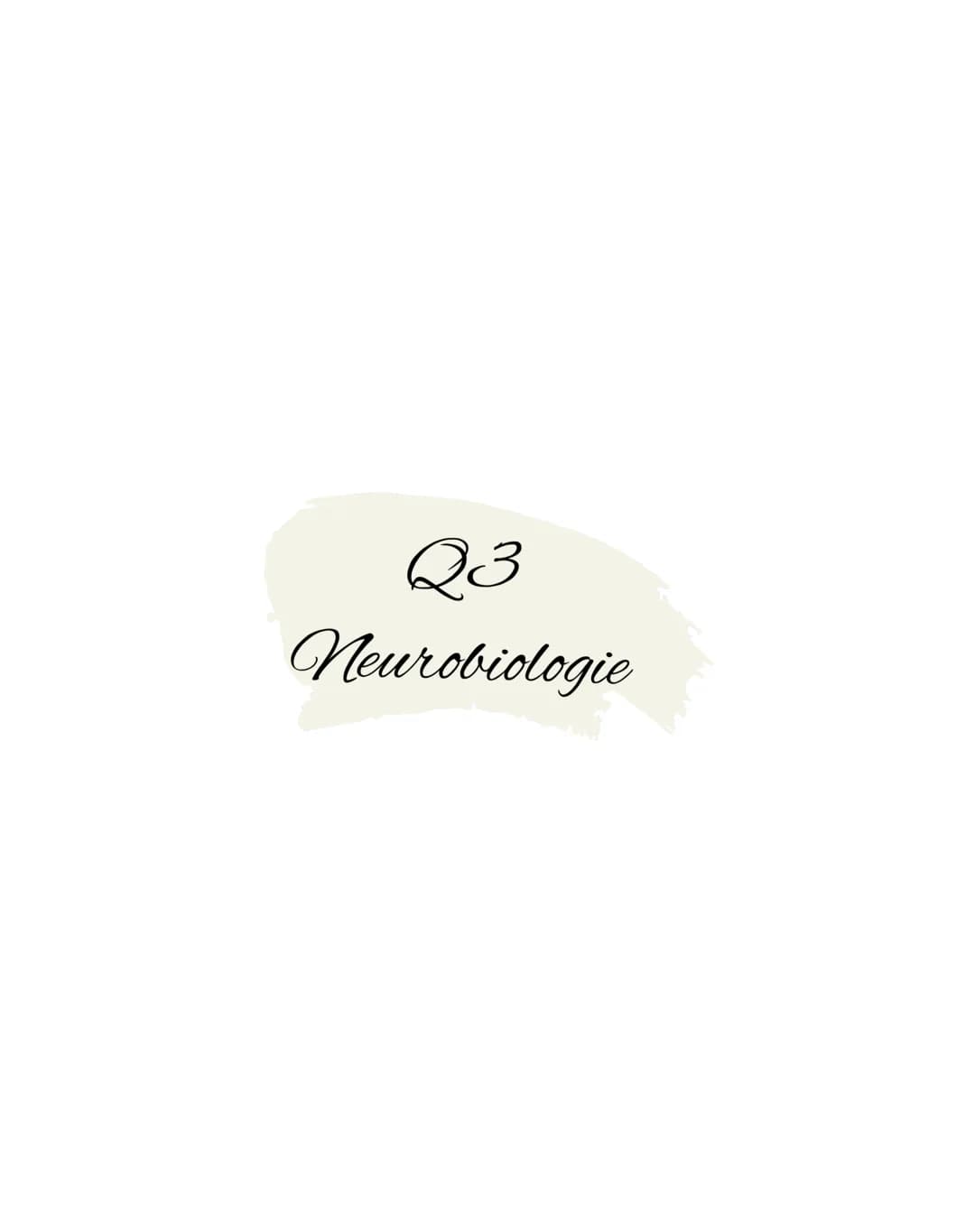 Q3
Neurobiologie # BIOLOGY Abitur Checkliste - Themenübersicht
Neurobiologie
Bau und Funktion der Nervenzelle: Ruhepotenzial, Aktionspoten