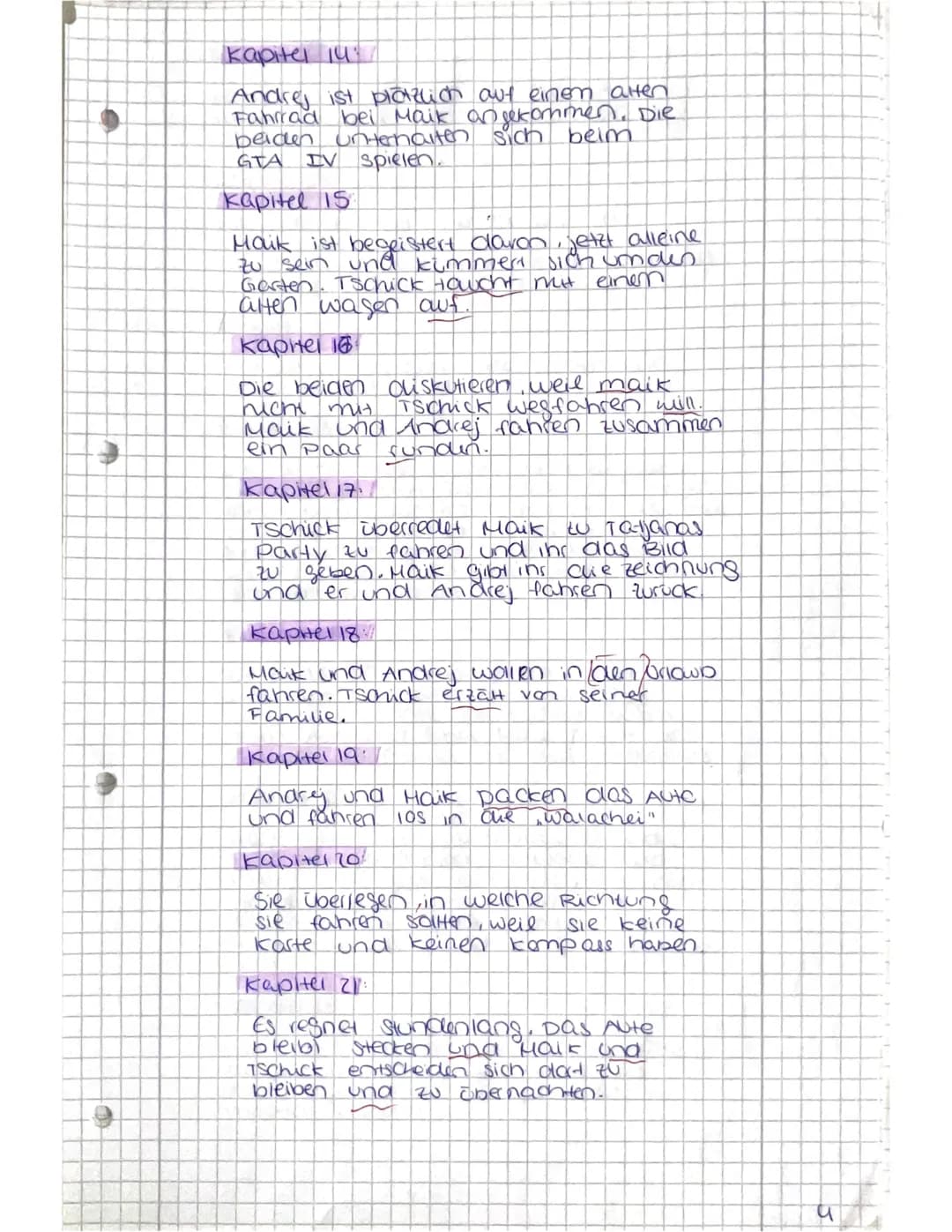 Tschick
Lesetagebuch
Zoe Kretschmar
8B Uzitagebrich
Kapitel 48
Seiten 254
Ort Beren
Zeit Sommer 2010, /Obergang & zur 9. klasse)
Chara